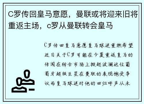 C罗传回皇马意愿，曼联或将迎来旧将重返主场，c罗从曼联转会皇马