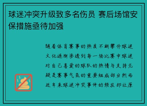 球迷冲突升级致多名伤员 赛后场馆安保措施亟待加强 球迷冲突升级致多名伤员 赛后场馆安保措施亟待加强